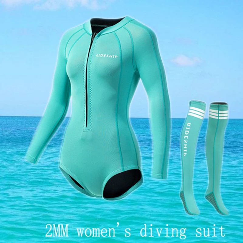 New female 2.0MM one-piece diving suit sunscreen snorkeling surfing jellyfish clothing cold-proof warm triangle belt socks swims