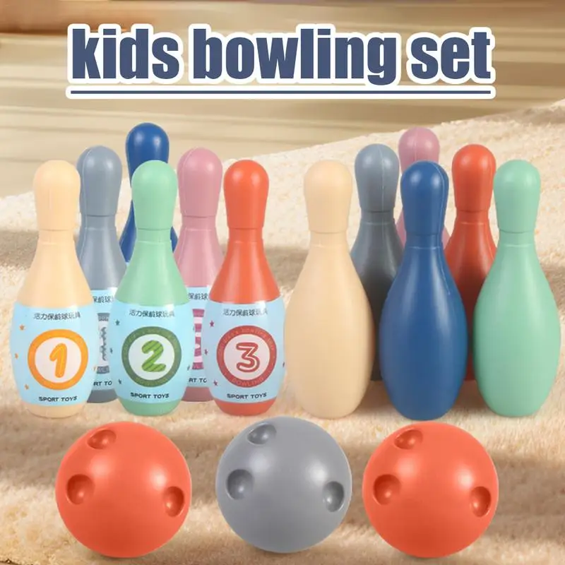 Indoor Bowling Set For Kids Cartoon Bowling Toy Set With 6 Rings 3 Balls 12 Bowling Pins Bowling Games For Kids Indoor