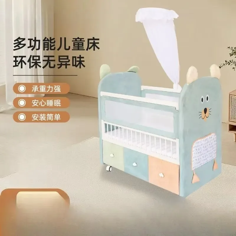 2026for Baby Cribs with Solid Wood Mosquito Nets Newborn Children Beds Spliced Large Beds with Rollers