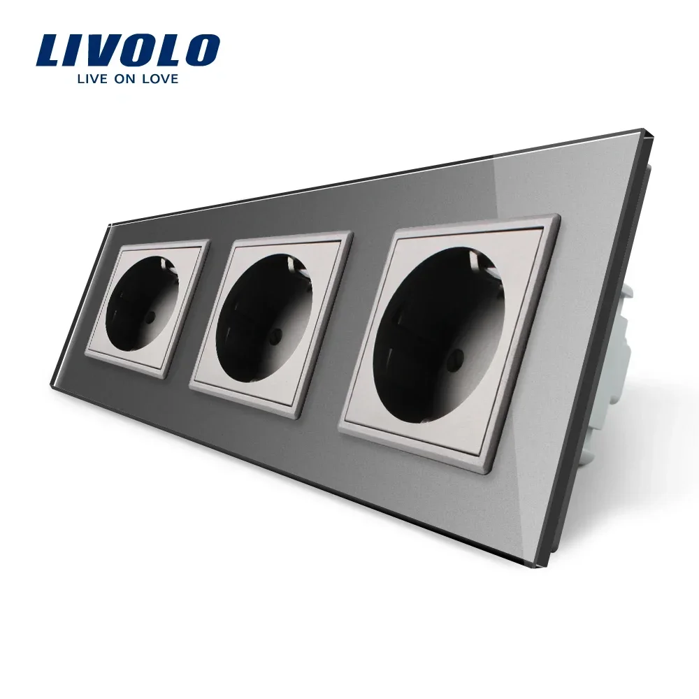 Livolo EU Standard Triple Wall Power Socket Crystal Glass Panel Manufacturer of 16A Smart Home Automatic CE ROHS 220V-250V