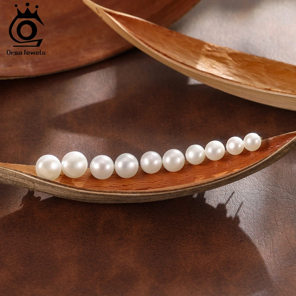 ORSA JEWELS Minimalism 1 pair Freshwater Pearl Ear Stud Real Pearls Stud Earrings 925 Silver Round Natural Pearl Ear Stud GPE104