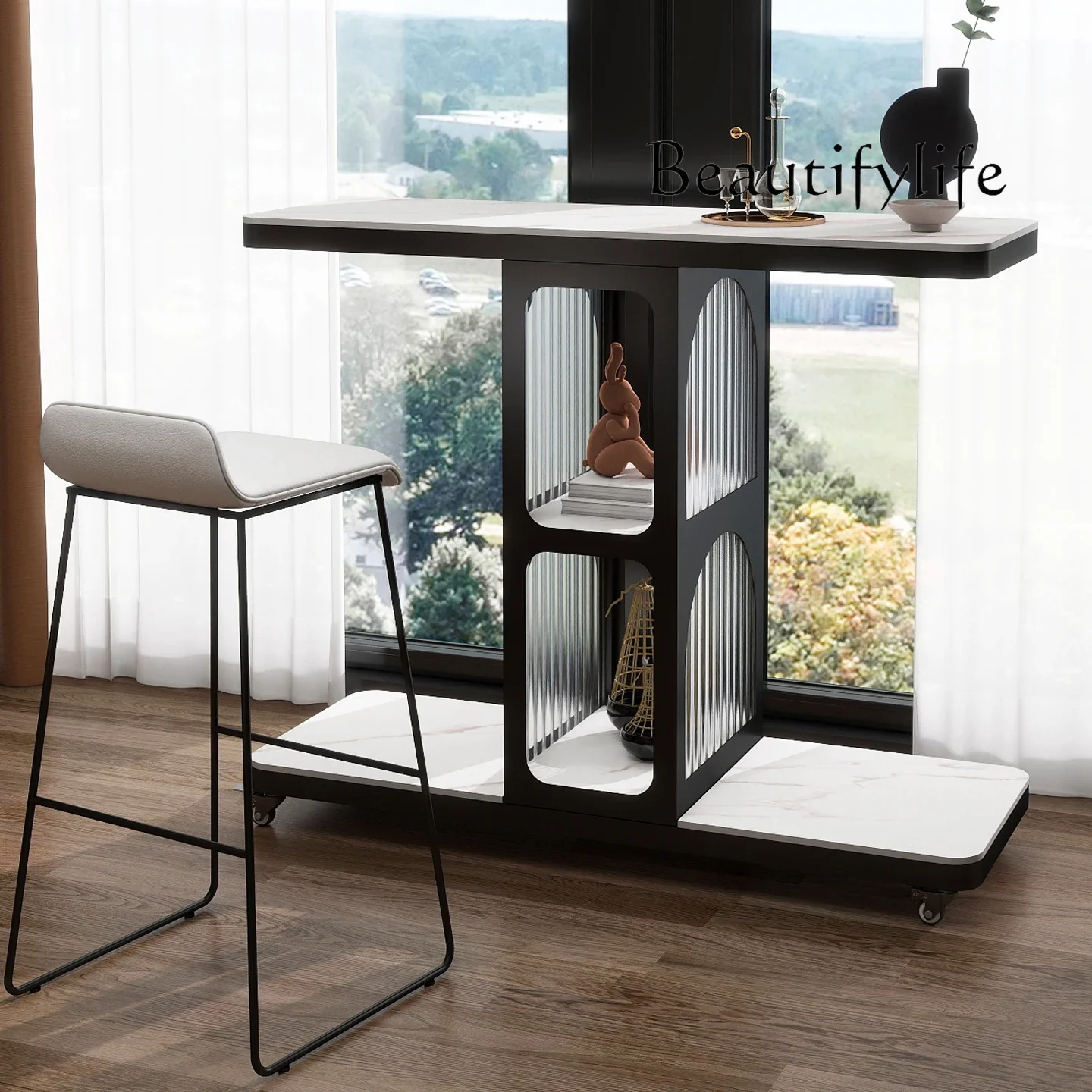 

FKModern Simple Mobile Small Bar Table Household Light Luxury High-end Long Strip Table Balcony High-footed Table