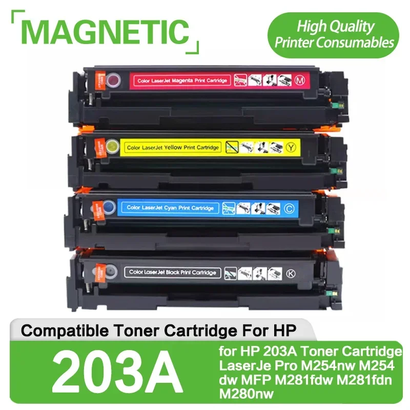 4PCS Compatible for HP 203A CF540A 540a cf540 cf541a cf543a toner cartridge LaserJe Pro M254nw M254dw MFP M281fdw M281fdn M280nw