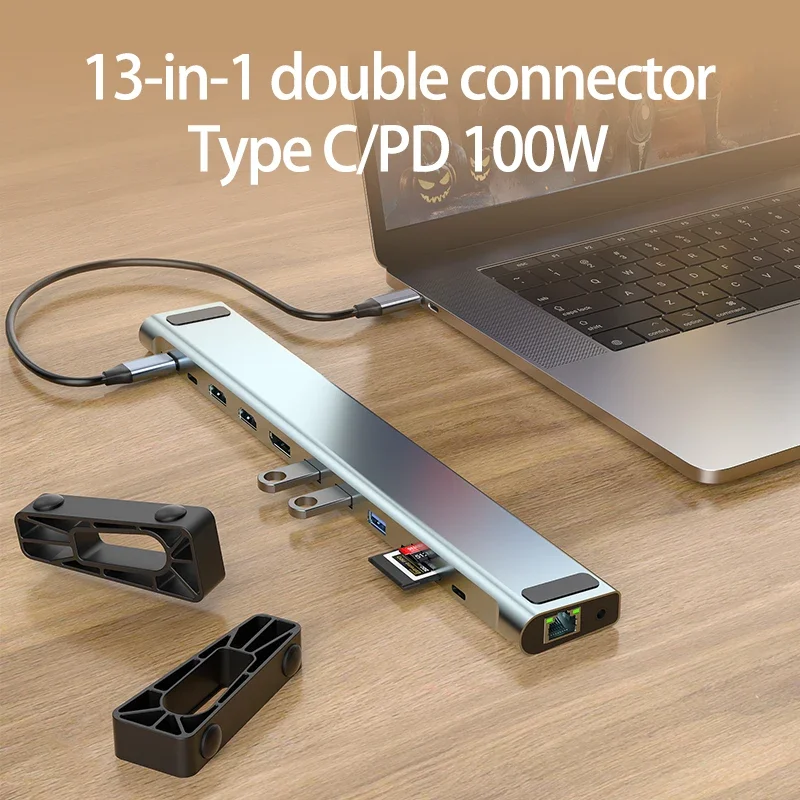 13 in 1Multifunction Type C 3.0 100W PD  Docking Stations With fast Charger 4K 60Hz HDMI TF SD 3.5 Audio  USB HUB for Laptop