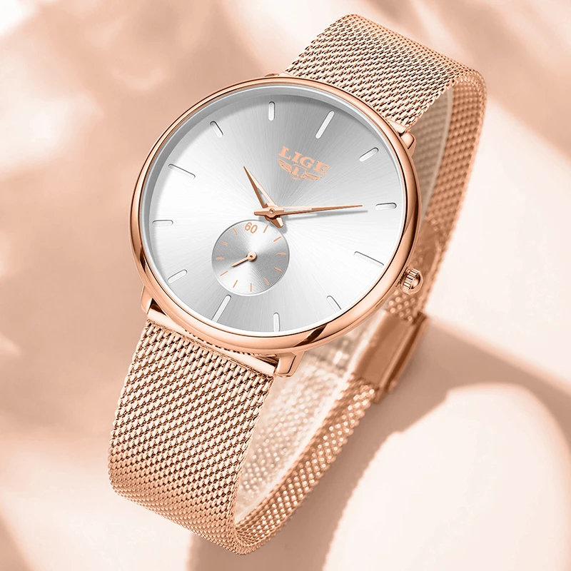 

LIGE 2026 New Fashion Simple Quartz Wristwatches Business Luxury Watches Men 30M Waterproof Mesh Strap Womens Watch Reloj Hombre