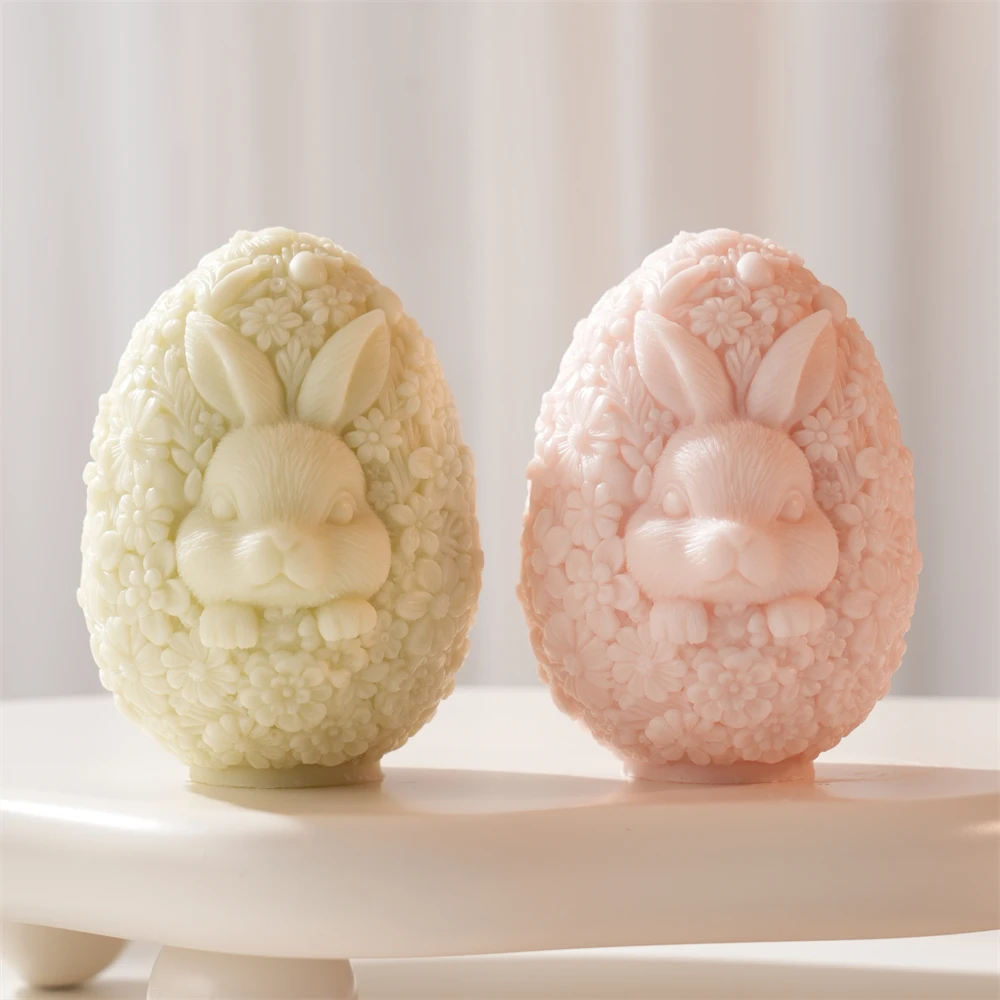 Flower Egg Rabbit Easter Decor Candle Silicone Mold Bunny Silicone Soy Wax Mould DIY Easter Home