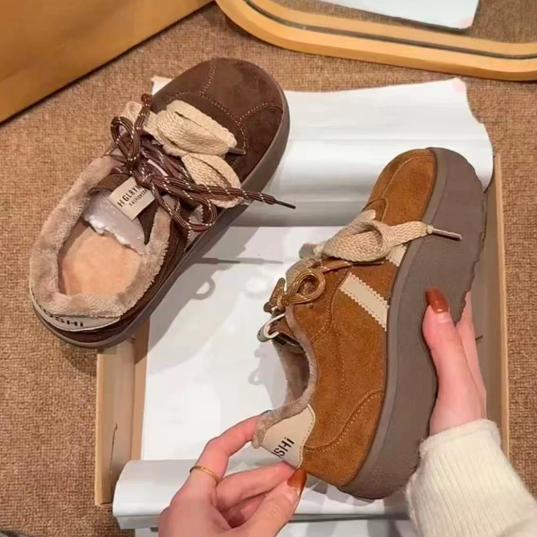 

New Winter Fashion All-match Shoes Women Comfortable Casual Shoes Plush SneakersKeep Warm Women's Shoes Zapatos De Mujer 352