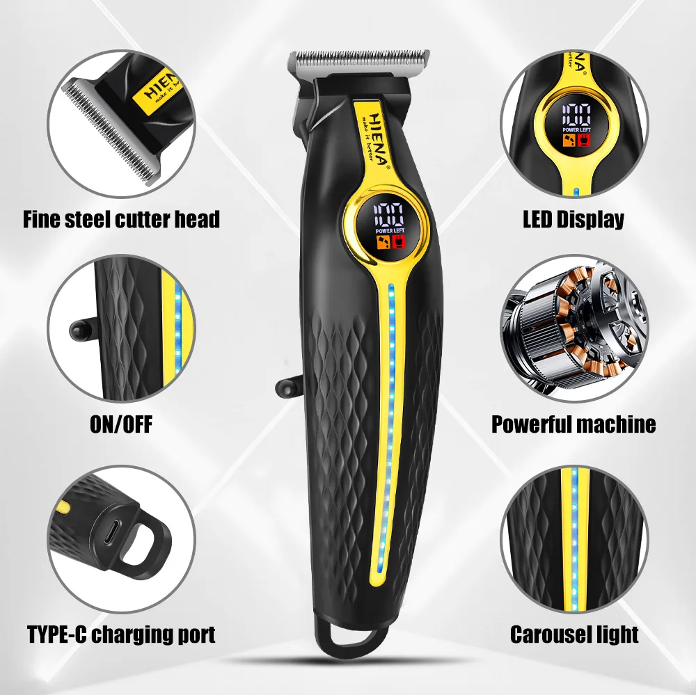 HIENA Cordless Hair Trimmer Portable Electric Hair Beard Shaver LED Display Professional Hair Cutting Machine Barber Cutters