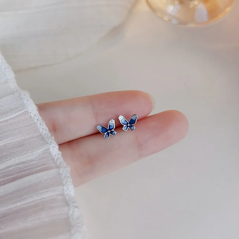 Real 925 Sterling Silver Jewelry Women Fashion Cute Butterfly Clear Crystal square Stud Earrings Gift for Girls Teens Lady