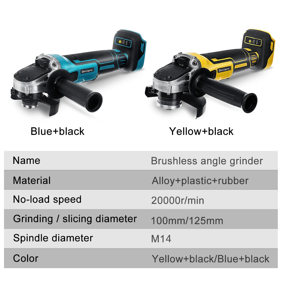 Drillpro 125mm M14 Brushless Angle Grinder Angle Grinder Accessories Woodworking Cutting Power Tool For Makita 18V Battery