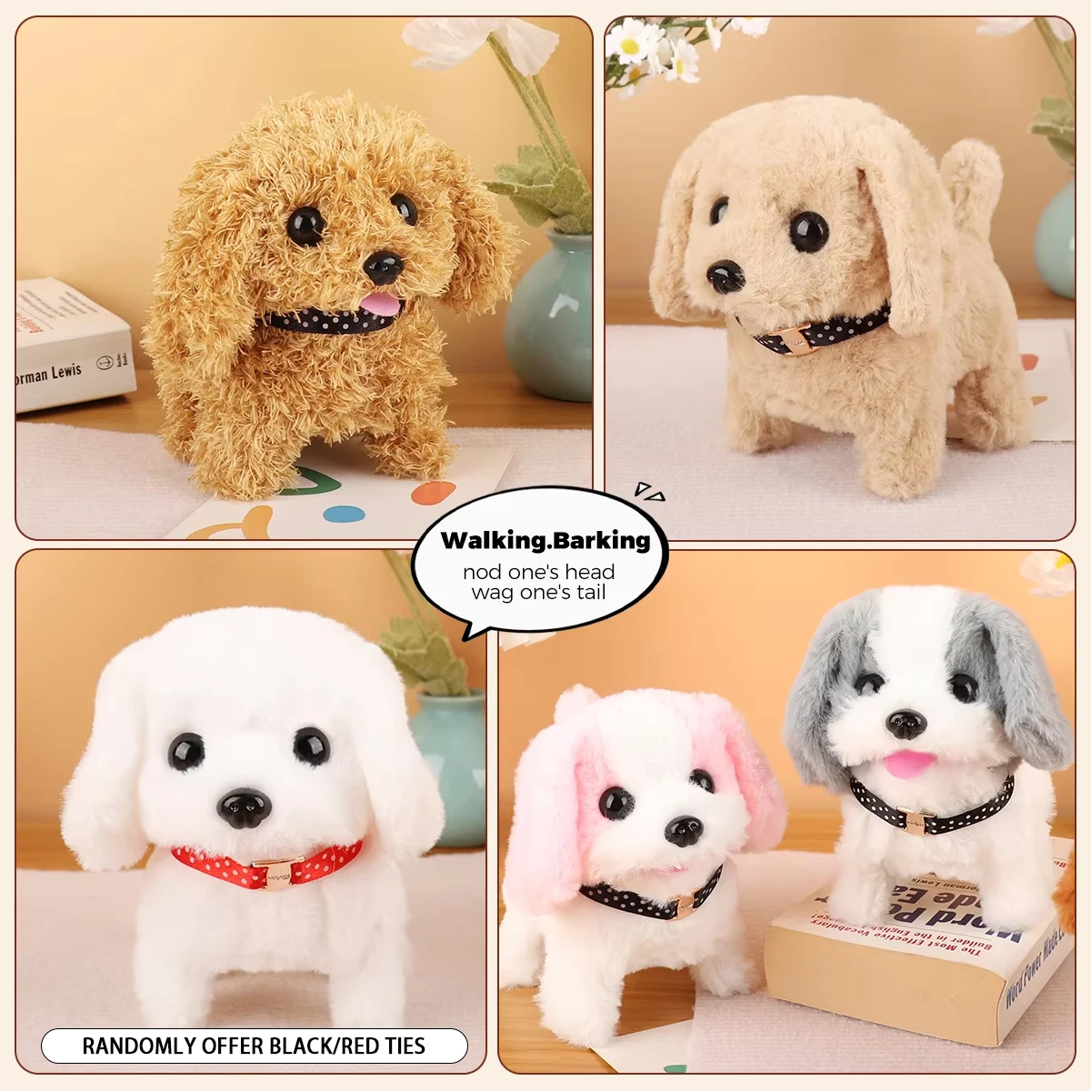 1 PC ไฟฟ้าตุ๊กตาสุนัขจําลองตุ๊กตาลูกสุนัขเดินเสียง Nodding สัตว์เลี้ยงอิเล็กทรอนิกส์ของเล่นสําหรับคริสต์มาสของขวัญปีใหม่ของขวัญ