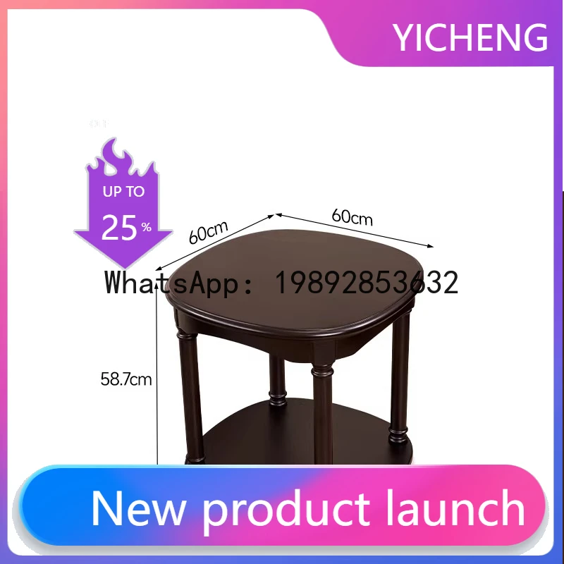 

TQH Solid Wood Round Side Table Vintage Style Small Coffee Table Sofa Retro Small Side Cabinet Side Table Living Room Furniture