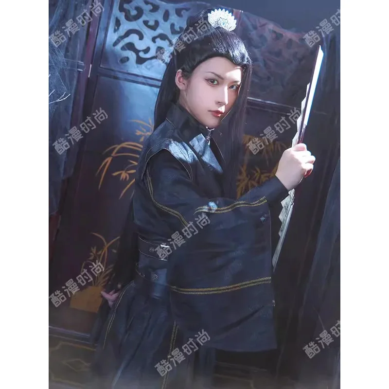 He Xuan Cosplay Costume Anime Tian Guan Ci Fu Season 2 Ming Yi Black Water Submerging Boats Han Fu Black Uniform Wig Shoes Prop