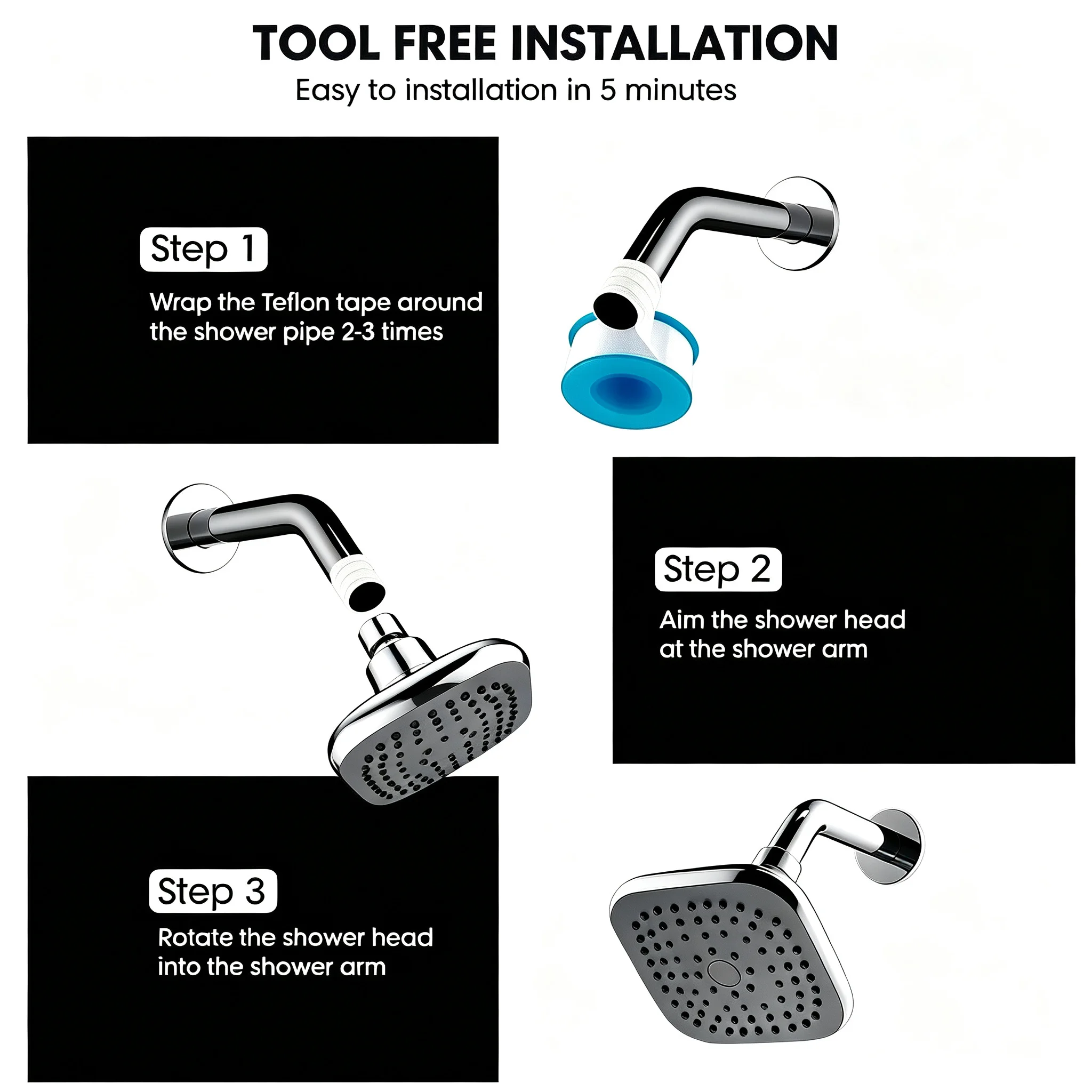 1 PC Square Bathroom Rainforest Nozzle High Output Top Spray Bathtub Shower Universal Installation Hole for Home Hotel Use