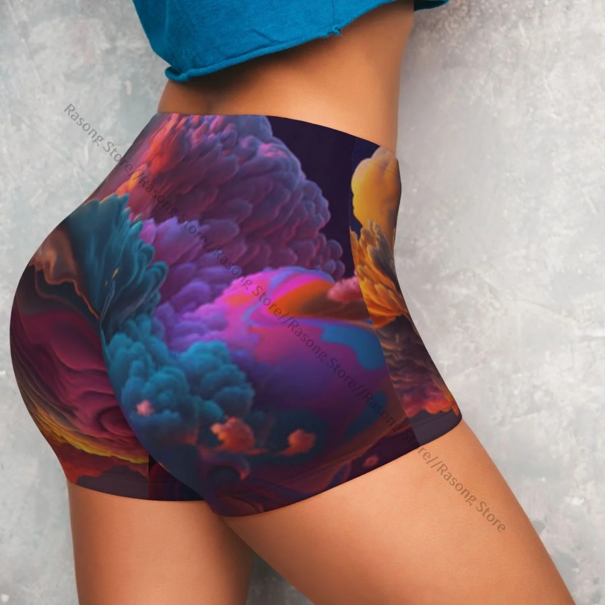 شورت يوجا نسائي ملون تجريدي كسري غنيمة رفع المؤخرة مريح للياقة البدنية وصالة الألعاب الرياضية