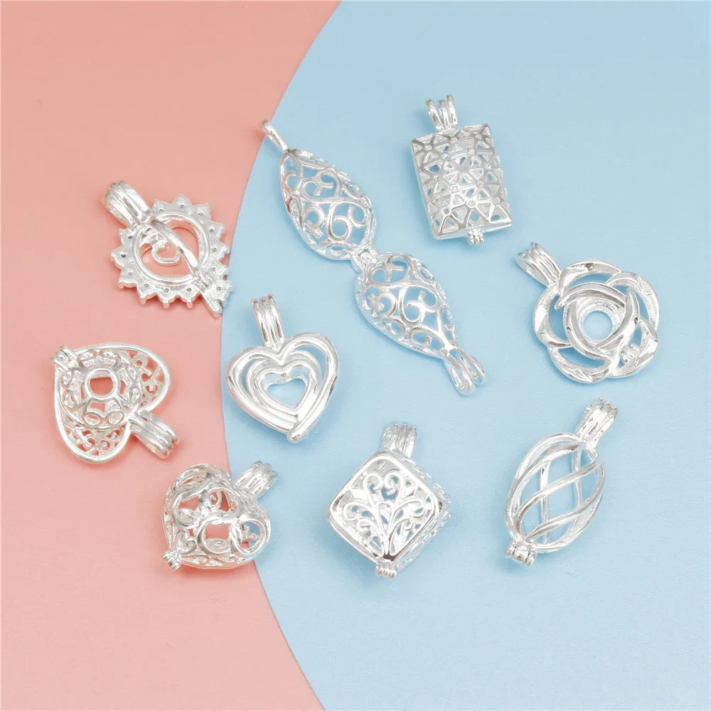 10pcs Mixed Classics Pearl Cage Locket Pendants Aromatherapy Mermaid Essential Oil Diffuser Necklace Locket For DIY Jewelry