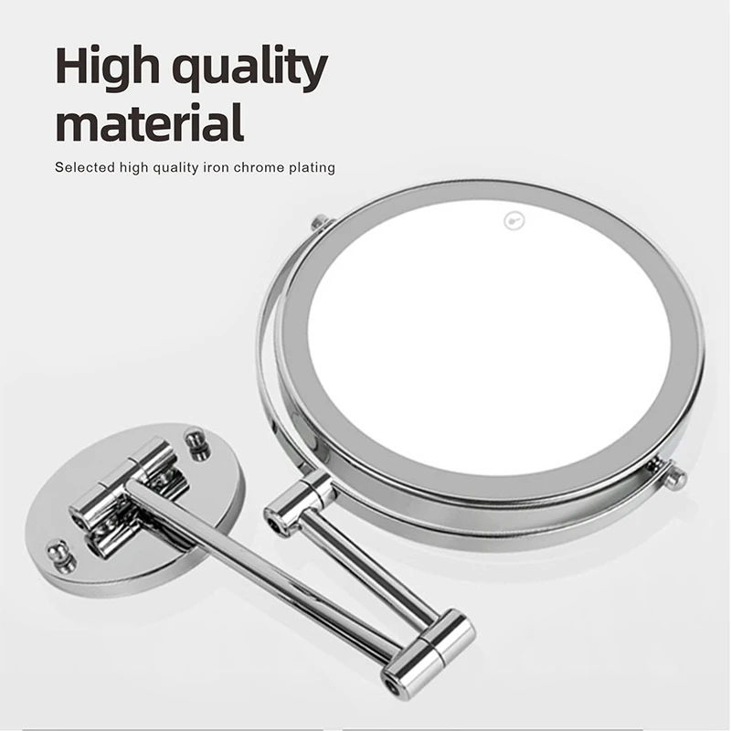 8 inch Rechargeable Smart Bathroom LED Makeup Mirror 5X 7X10X Magnification 3 Color Light Adjustable Double Side Touch Mirrors