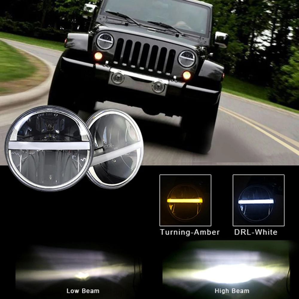 

Передние светодиодные фары SXMA J226 7 дюймов для Jeep JK Wrangler 2007-2017, 1 пара, круглые, яркие, Plug and Play, замена