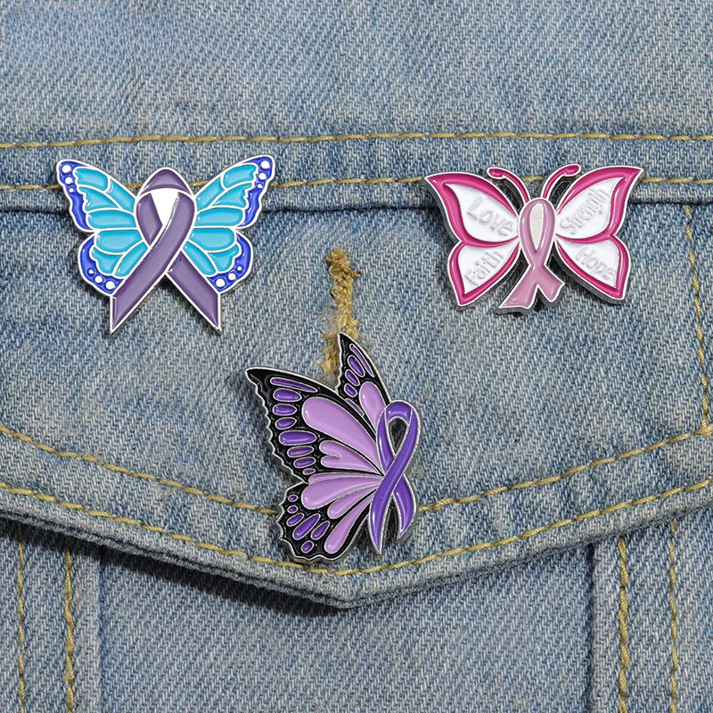 Colorful Ribbon Butterfly Enamel Pins Strength Brooches Lapel Pin Jewelry for Backpack Clothes Pin Gifts for Friends Wholesale