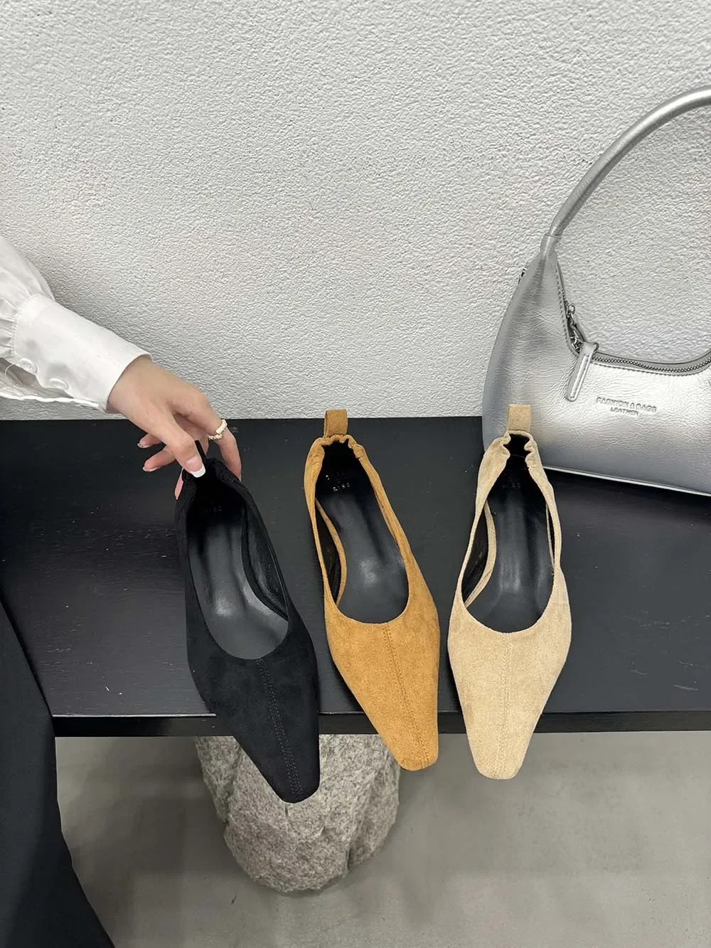 Flock Women Loafers Black Beige Brown Shallow Slip On Low Heeled 2024 New Arrivals Autumn Spring Dress Shoes Party Dress Loafers