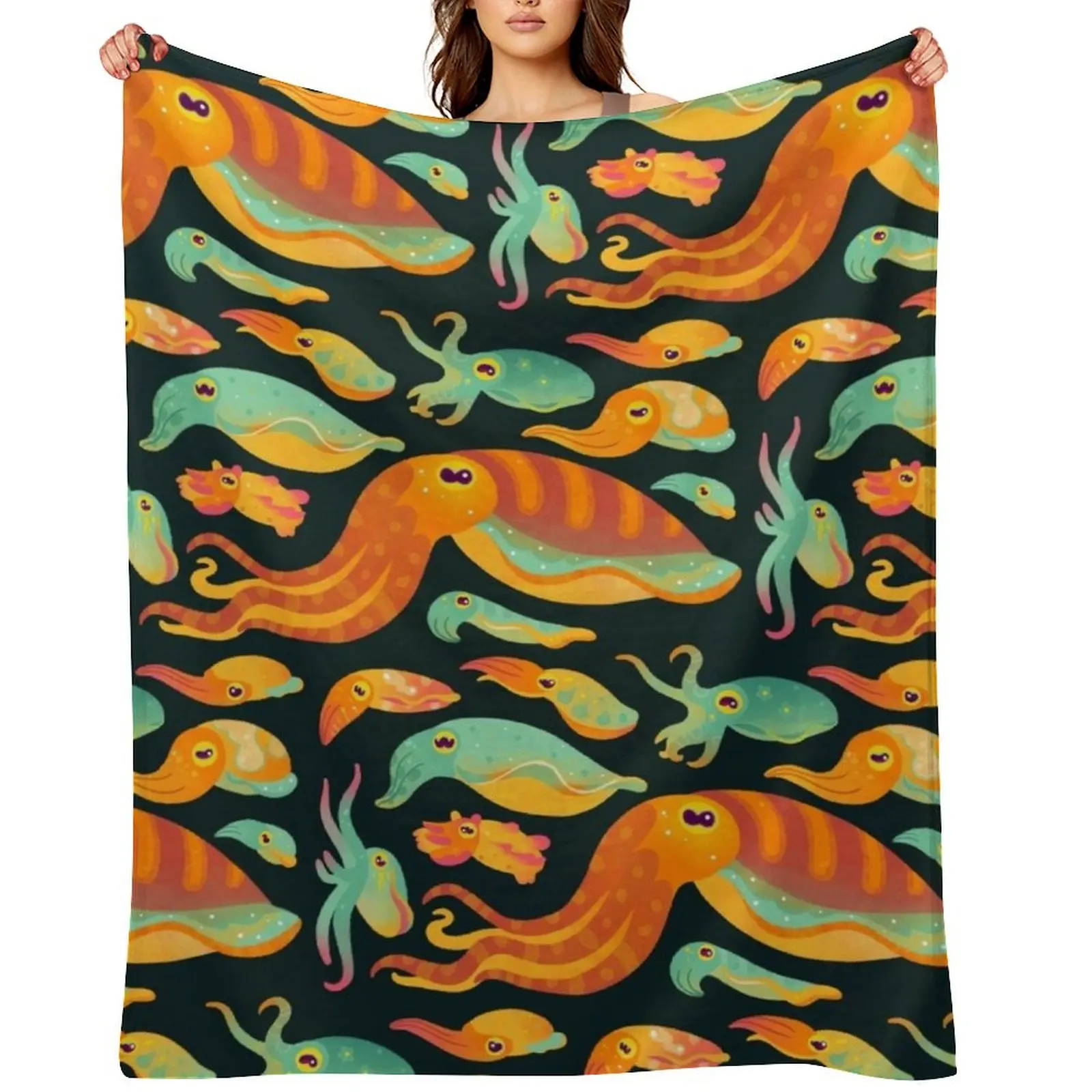 

Cuttlefish - dark Throw Blanket Furry Personalized Gift Luxury warm for winter Blankets