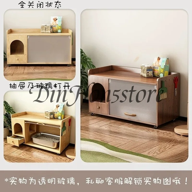 Integrated cabinet cat litter box with corridor removable closed cat toilet cabinet anti-sand oversized storage