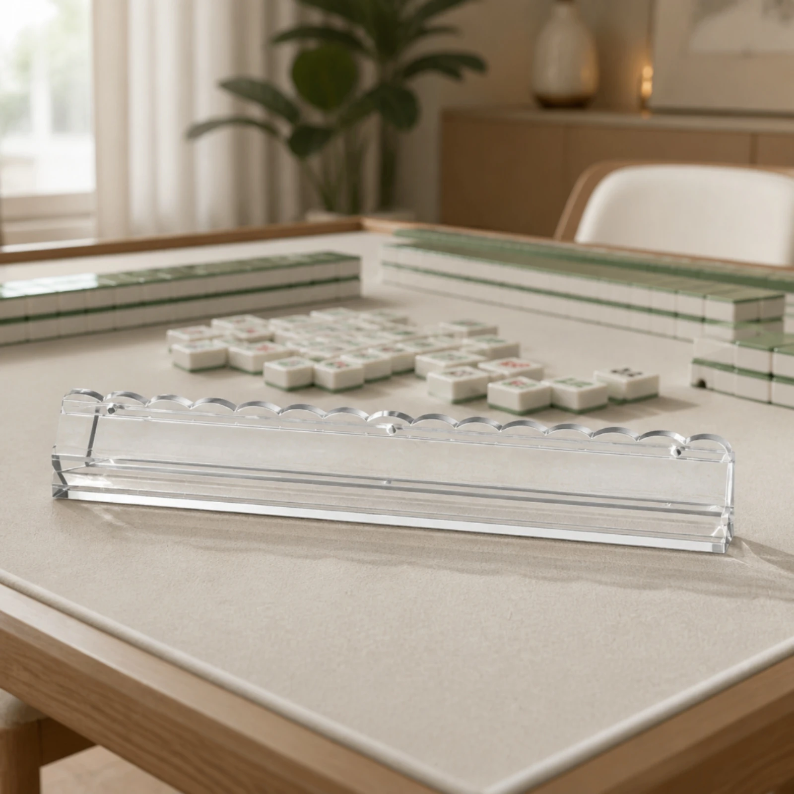 4 Pieces Mahjong Tile-Pushing Ruler Compact Acrylic Mahjong Tile Ruler with-Channel Game Accessory Lightweight Space-Conscious