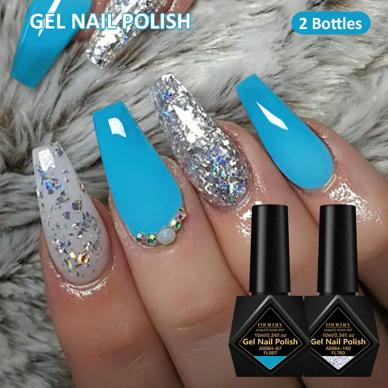 2 stks Roze Glitter Gel Nagellak Set 10 ml Pailletten Semi Permanente Basis Matte Top Coat Losweken LED UV Nail Art Gel Vernis