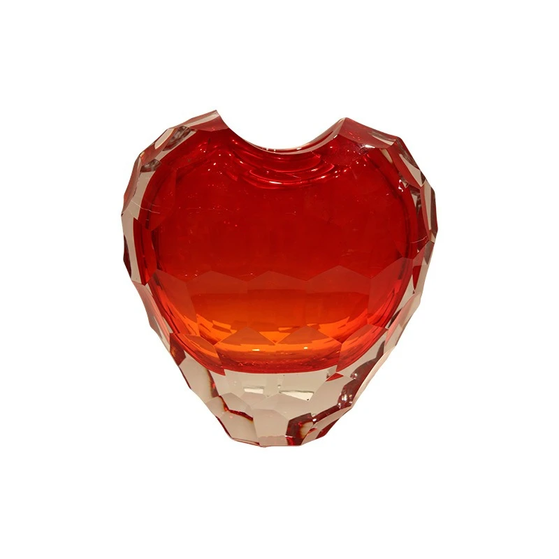 Light luxury glazed crystal heart shape gradual change red vase ornament bedroom bookcase soft aromatherapy flower decoration
