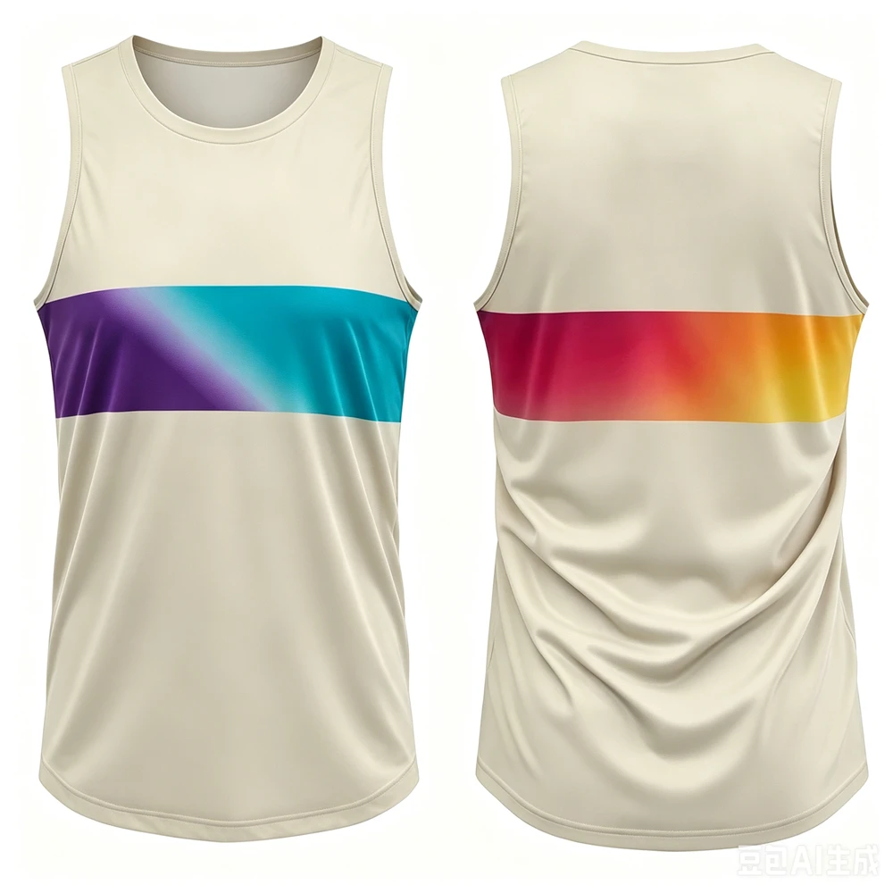 Outdoor Running Sports Men's Tank Top Fashion Gradient Stripe Print Tee Summer Quick Dry Breathable Vest Casual Sleeveless Shirt