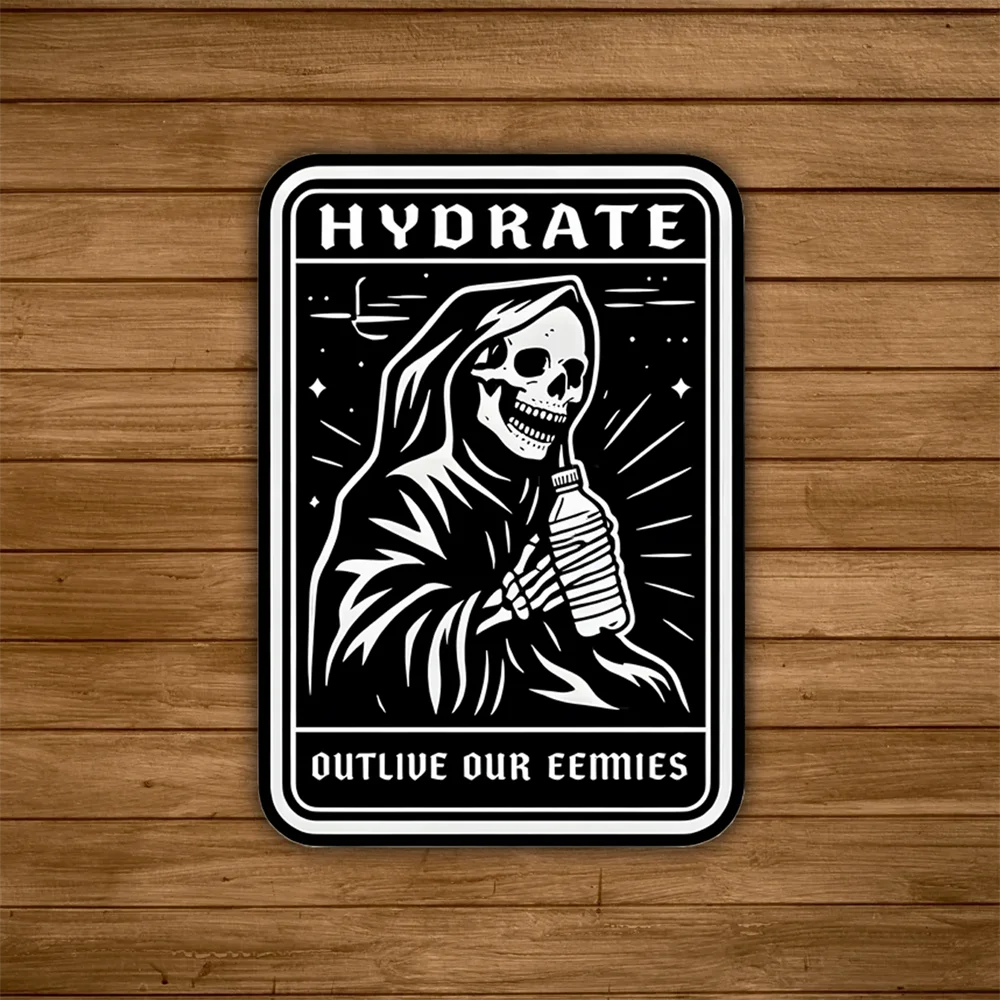 10PCS Funny Grim Reaper Sticker Hydrate Meme Decal Edgy Skeleton Sticker Hydration Goth Sticker Dark Humor Water Bottle Car