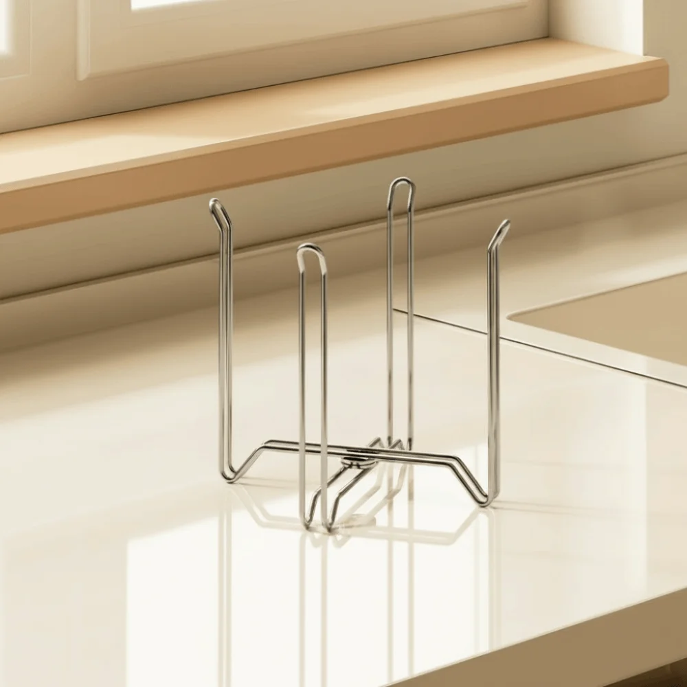 Stainless Steel Garbage Bag Holder Folding Space Saving Trash Bag Rack Multifunctional Portable Waste Organizer Stand