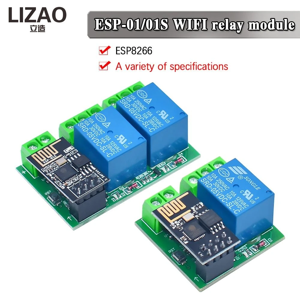LIZAO 2 Channel ESP8266 WiFi Relay Module ESP-01 DC 5V with LED Indicator Reset Switch Low Level Trigger Relay Control Board