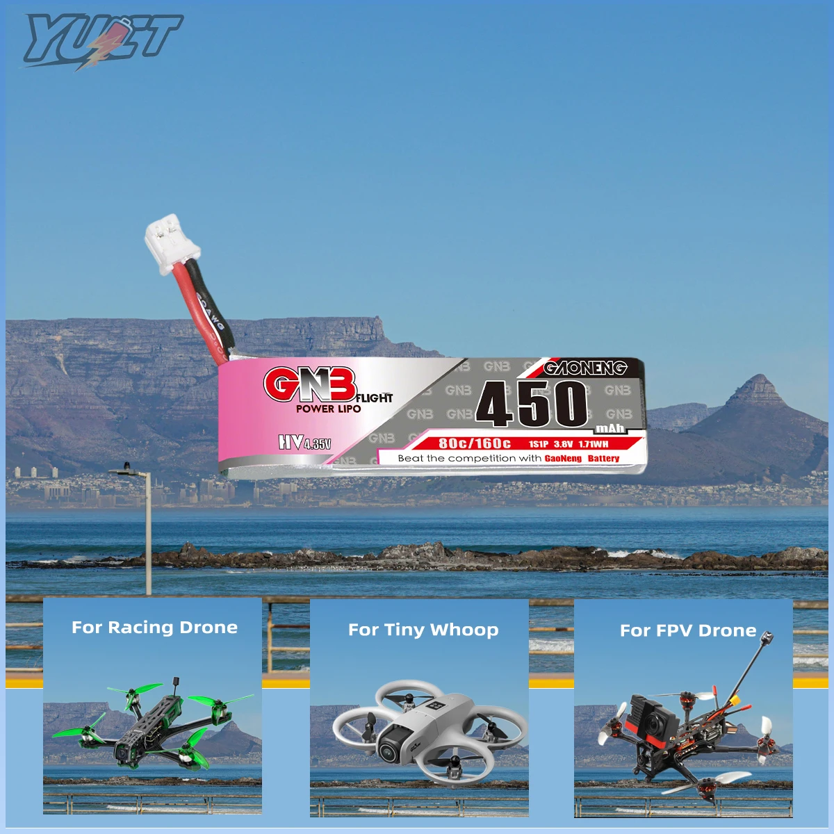 YUCT GAONENG GNB 1S LiPo Battery LIHV 3.8V PH2.0 80C/Max 160C  For FPV Drone Quadcopter 3.7V Lithium Battery for Tiny Whoop