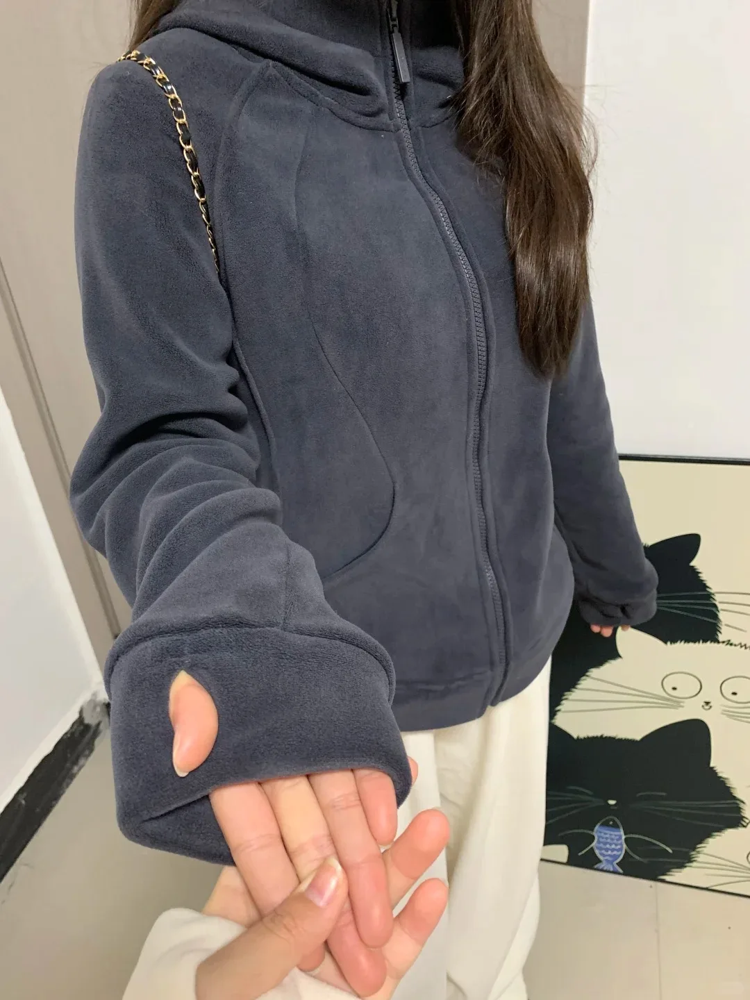 Sudadera de lana sin sombrero para mujer, Sudadera con capucha pesada para otoño, ropa para el centro, elegante, encantadora, con contraste de albaricoque Ins