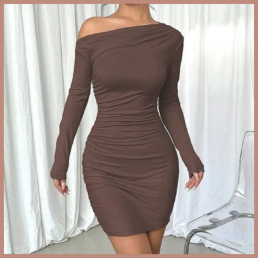 Elegante Abito da Sera Mini Bodycon da Donna per Feste Autunno 2025 a Maniche Lunghe (78)