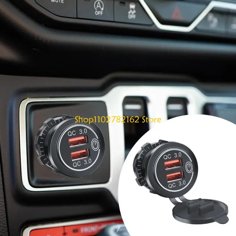 

547B Double USB Ports Vehicle Charges 36W Quick Adapter with Build In Switches & Light for Car Motorbike Boats