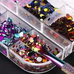 12grids Holographic Round Nail Art Glitter Flakes 3D Circle Shape Nail Sequins Iridescent Mirror Slice Manicure Mixed Glitter