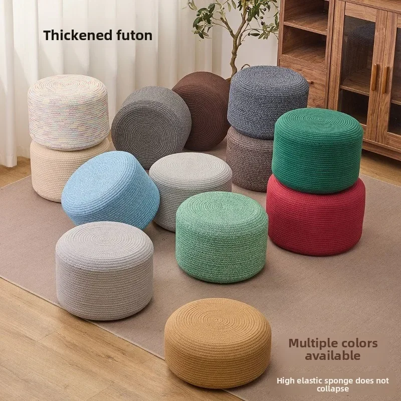 Japanese Woven Cotton Rope Meditation Zafu Cushion Lazy Floor Pouf Tatami Seat for Home Living Room Balcony Tea Go Playing