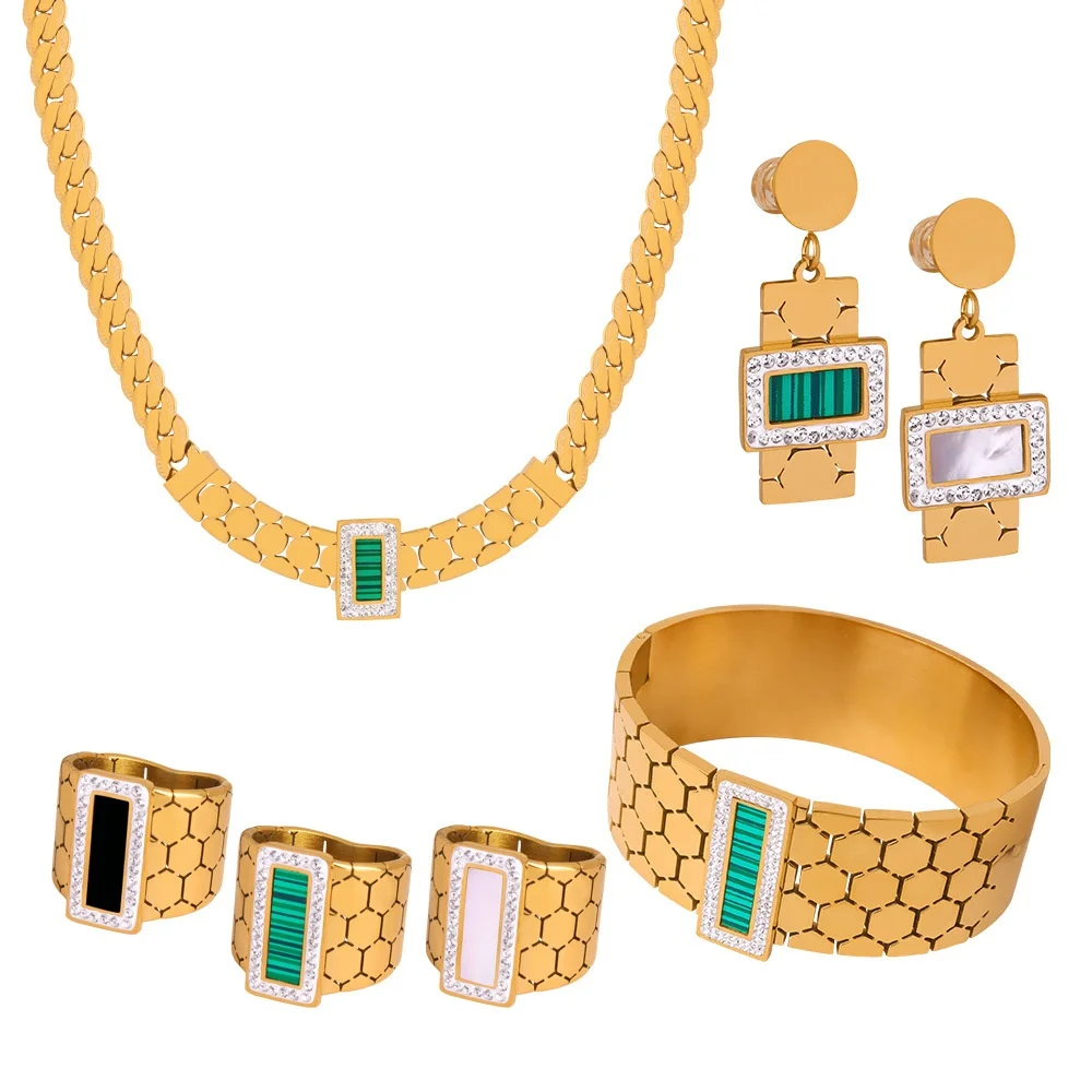 

Women's Bracelets Earrings Rings Retro Style Honeycomb Texture No Fading Fashionable Jewelry Accessories