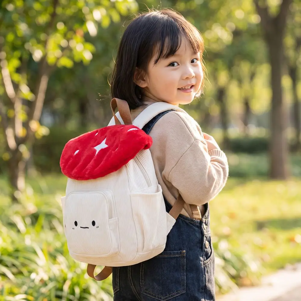 Polka Dot Embroidered Mushroom Backpack Star Plush Corduroy Shoulder Bag Korean Style Large Capacity