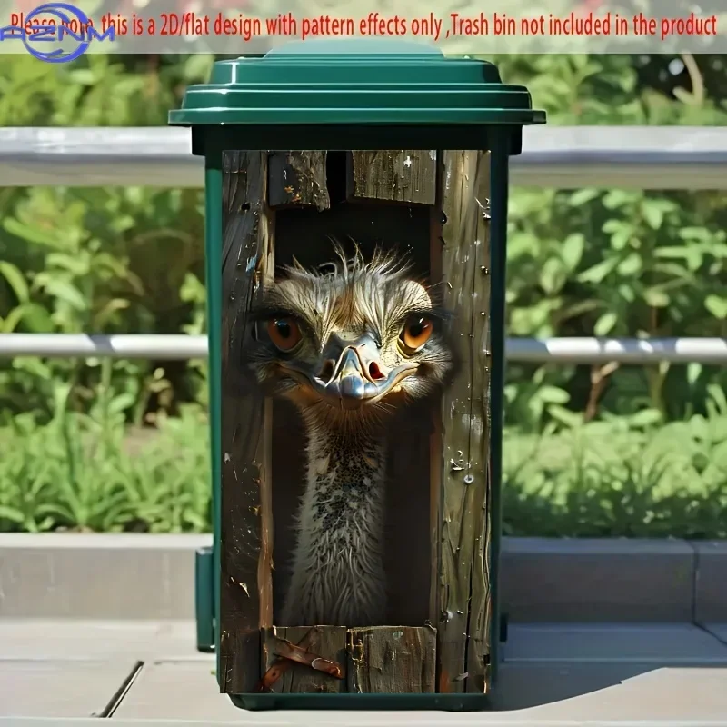 Ostrich Peeking Through Wooden Door Self-Adhesive Dustbin Sticker, .01x81.99 cm, PVC Trash Can Decorative Sticker for Farm-T