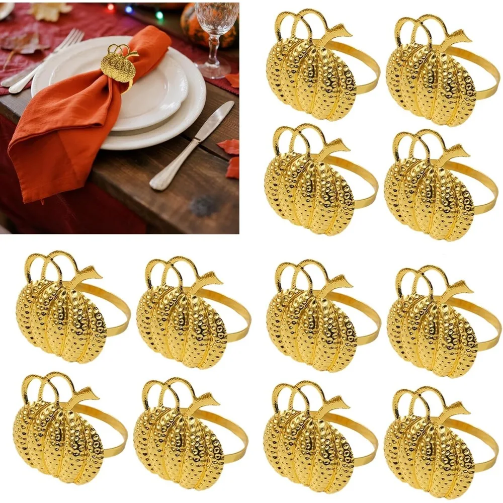 

Premium Gold Metal Napkin Rings Set of 12 Napkin Ring Holders for Thanksgiving Christmas Table Settings Kitchen Dinner Party Wed