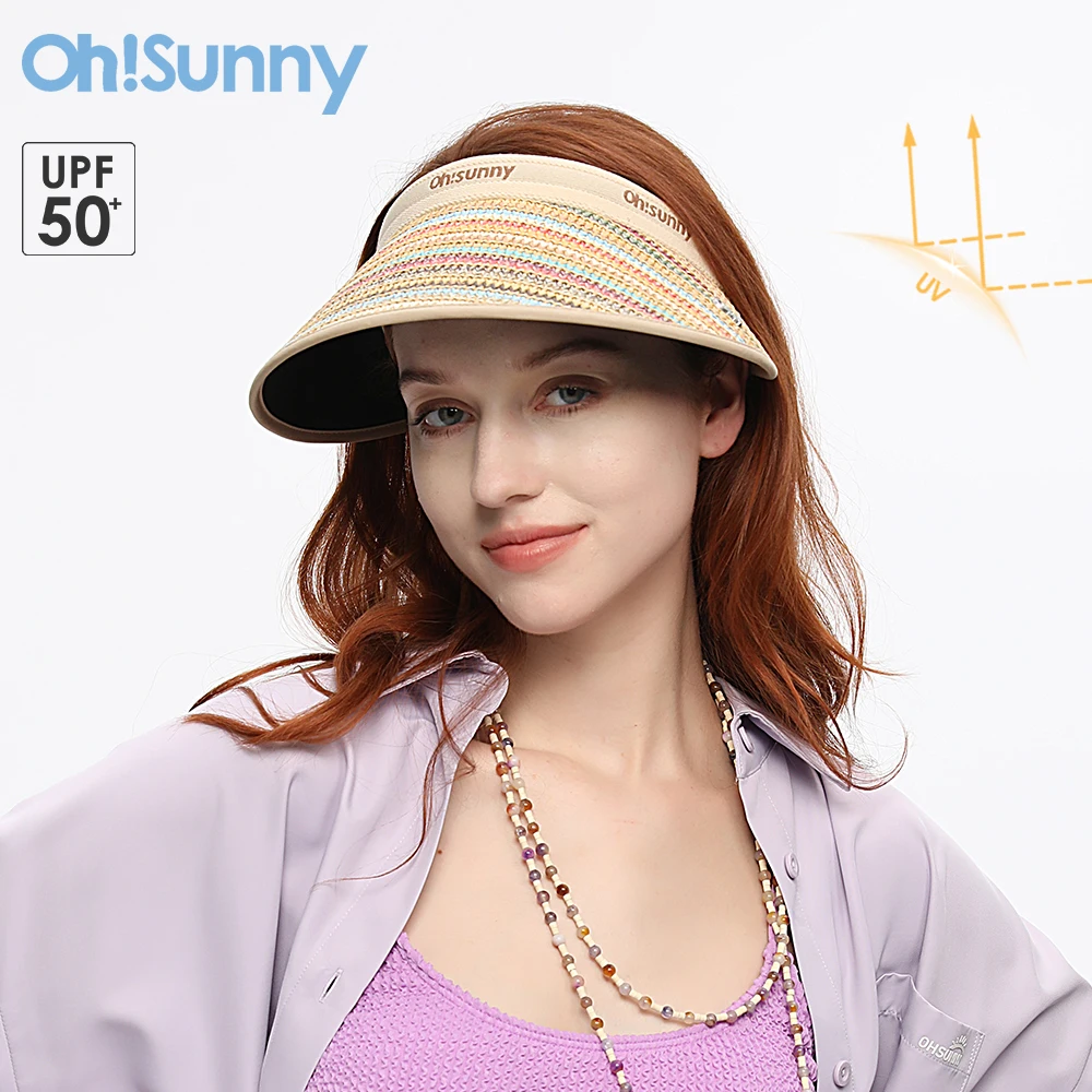 

OhSunny Sun Visor Hats UV Protection 2024 New Fashion Women UPF50+ Empty Top Rainbow Sunhat for Summer Outdoors Beach Travel