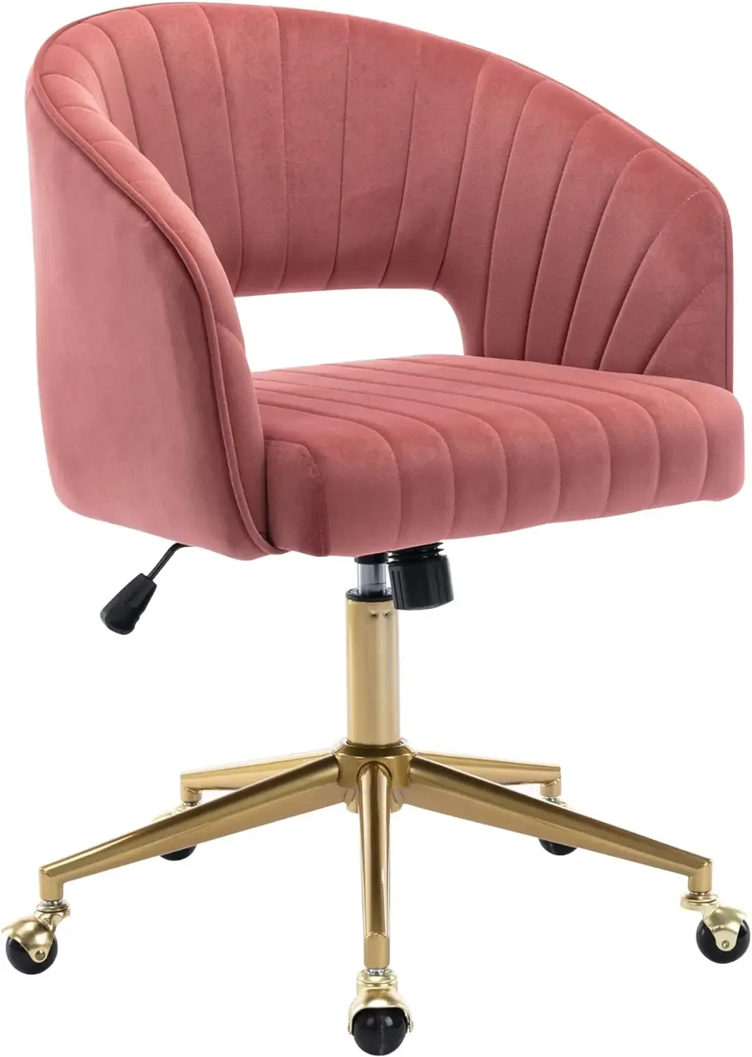 Home Office Chair Swivel Velvet Desk Chair Accent Armchair Upholstered Modern Tufted Chairs with Gold Base (Rose)