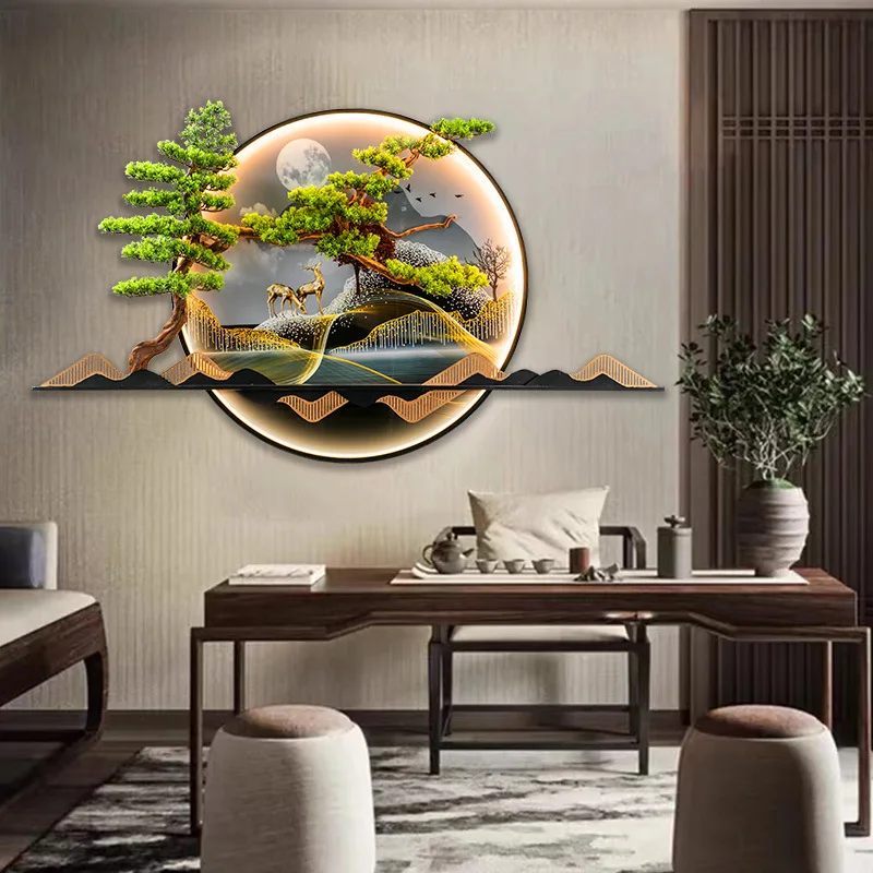 Modern luxury 3D UV Printing Crystal porcelain High Quality New Chinese Tree Style  With Led Light Landscape  Home Decor