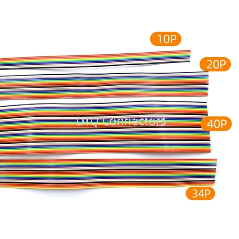 1Meter 1.27mm Pitch 6/8/10/12/14/16/18/20/26/30/40 Pin Rainbow Flat Ribbon Cable DuPont Wire 28AWG For 2.54mm IDC Connector