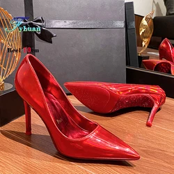 New Shine Red Rhinestone Customized 6 8 10cm High Heels Ladies Party Dress Shoes Club Dance Pumps Pointed Toe Thin Heel Stiletto