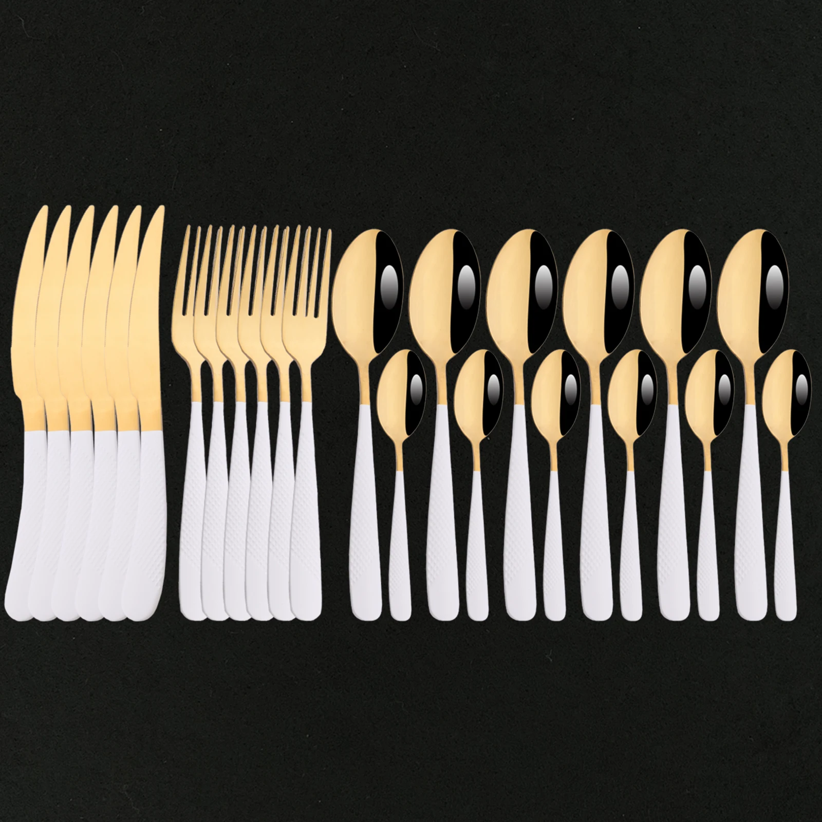 

Tableware Cutlery Set Stainless Steel 24pcs White Gold Dinnerware Set Spoon Fork Steak Knife Set Tableware Eco Friendly Flatware