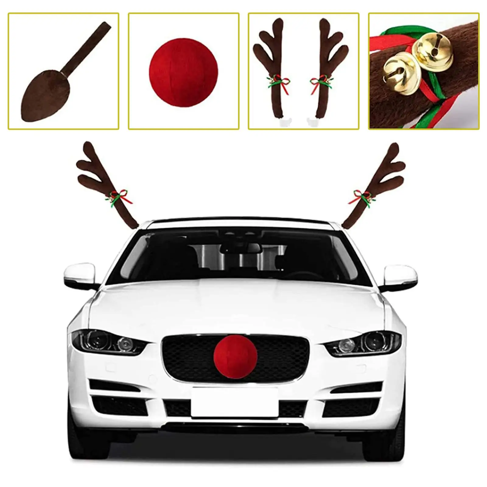 Car Reindeer Antlers Nose Car Set Auto Reindeer and Red Nose Set Chrictmas Gift